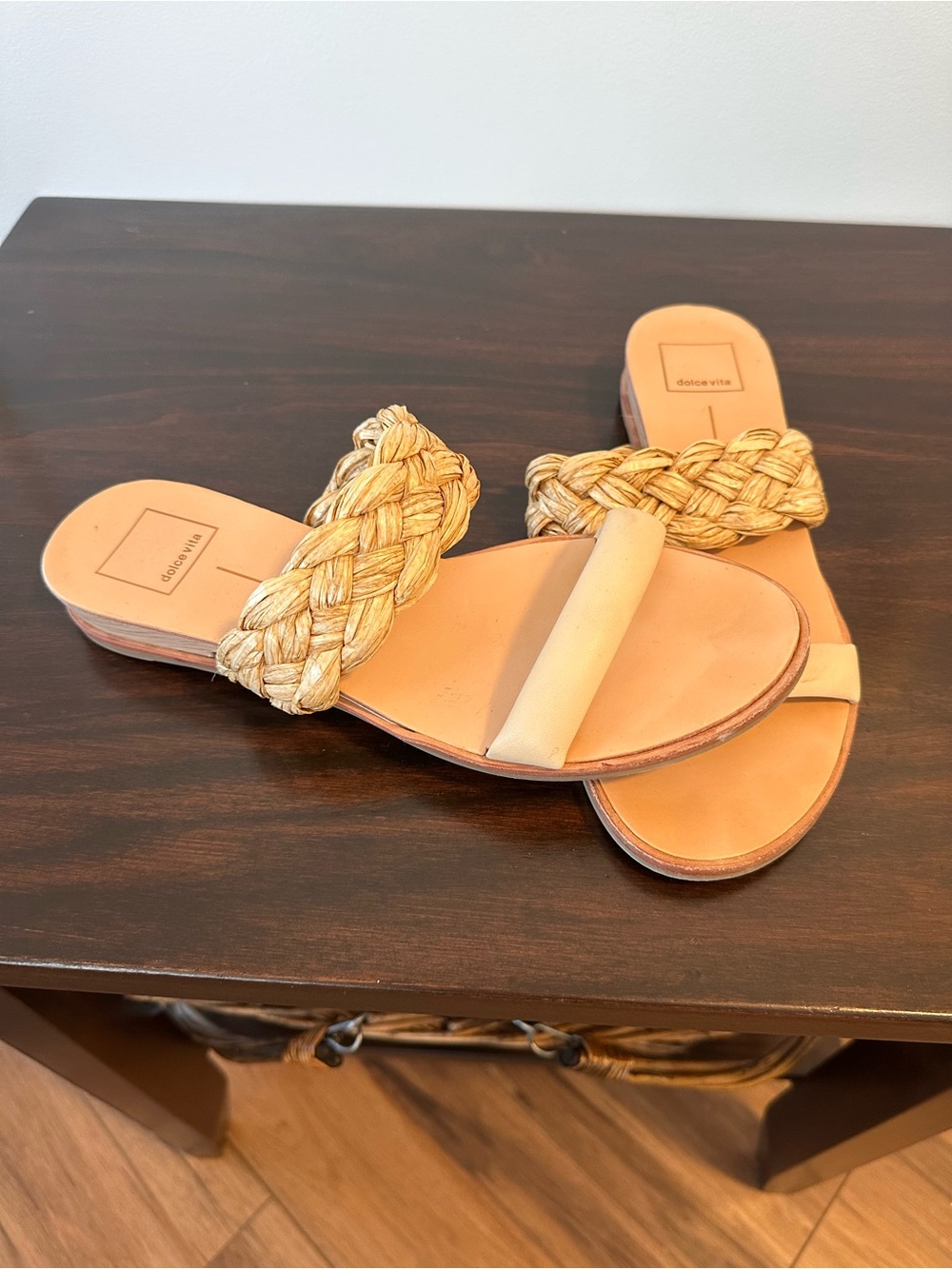 Dolce Vita Woven Raffia Braided Flat Sandals